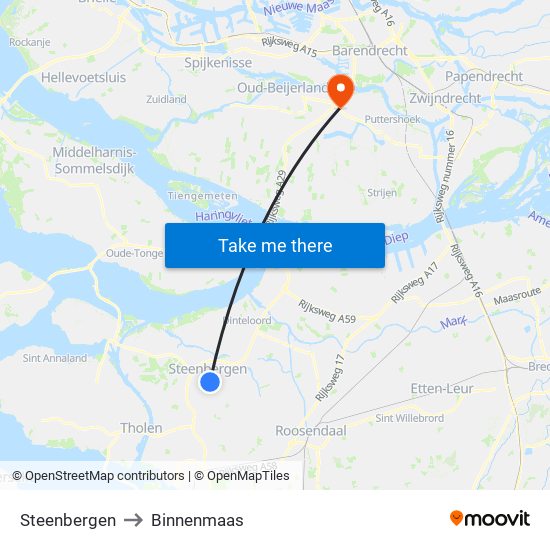 Steenbergen to Binnenmaas map