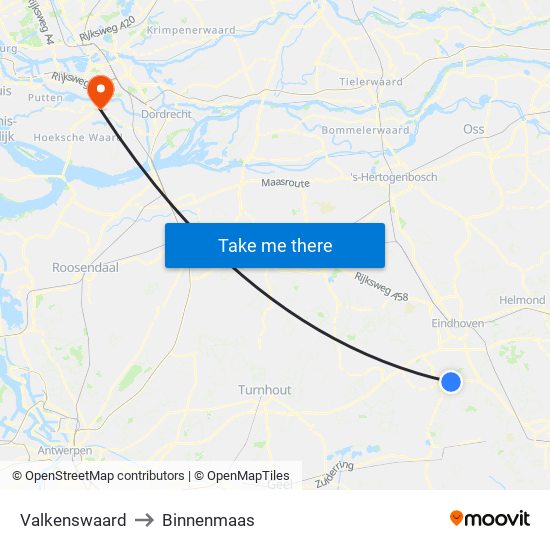 Valkenswaard to Binnenmaas map