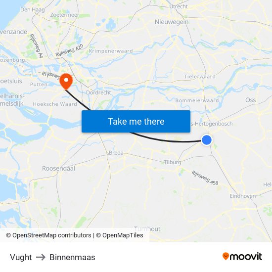 Vught to Binnenmaas map