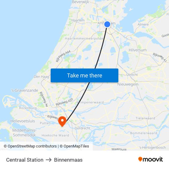 Centraal Station to Binnenmaas map