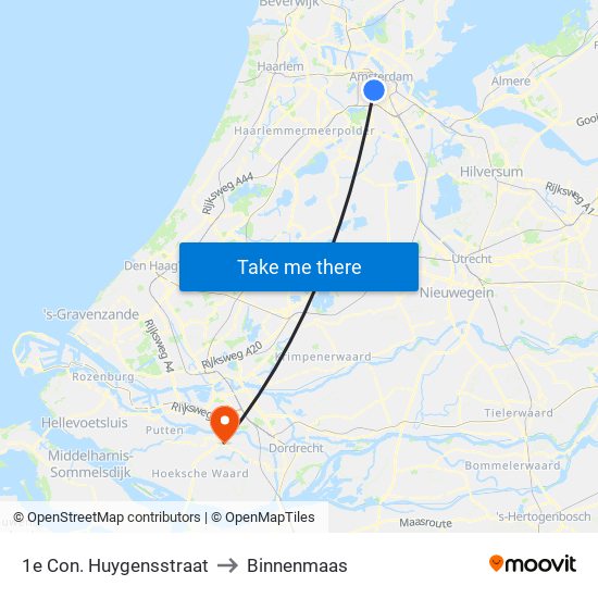 1e Con. Huygensstraat to Binnenmaas map