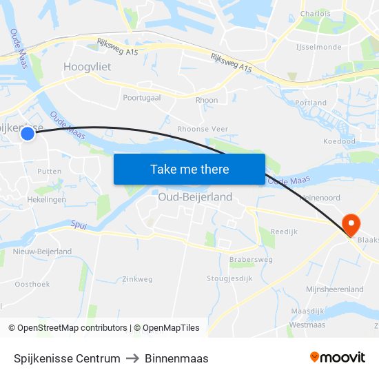 Spijkenisse Centrum to Binnenmaas map