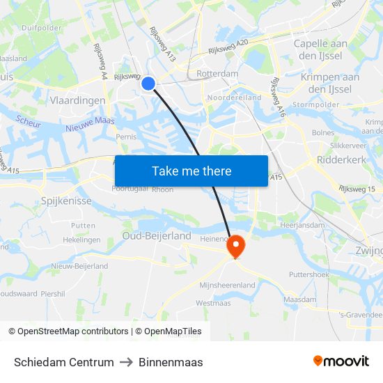 Schiedam Centrum to Binnenmaas map