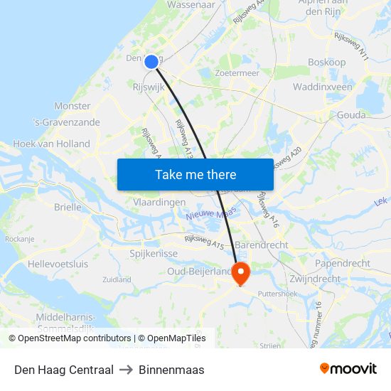 Den Haag Centraal to Binnenmaas map