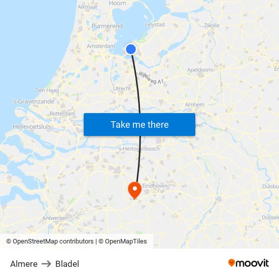 Almere to Bladel map