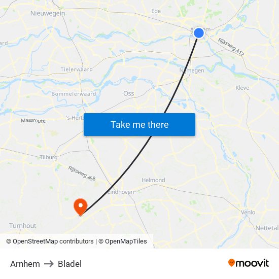 Arnhem to Bladel map