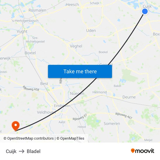 Cuijk to Bladel map