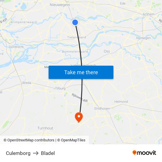 Culemborg to Bladel map