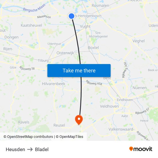 Heusden to Bladel map