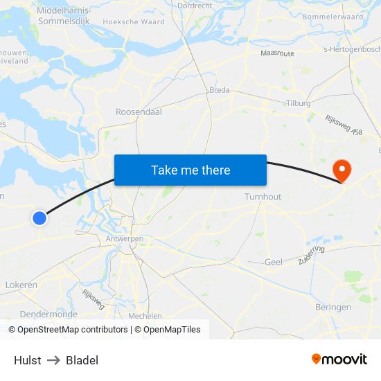 Hulst to Bladel map