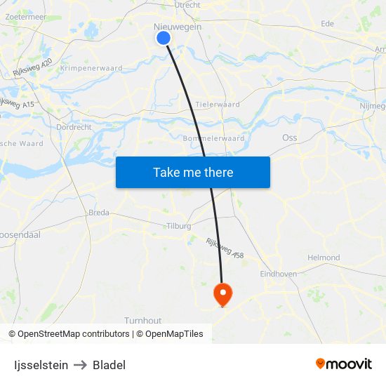 Ijsselstein to Bladel map