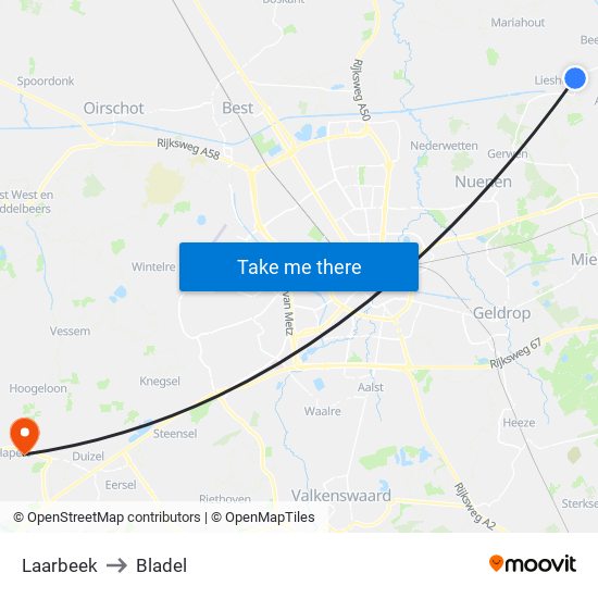 Laarbeek to Bladel map