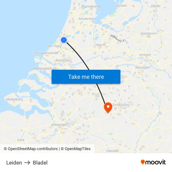 Leiden to Bladel map