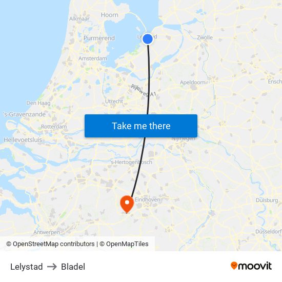 Lelystad to Bladel map