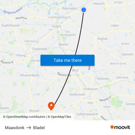 Maasdonk to Bladel map