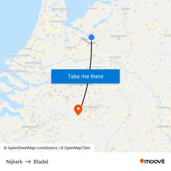 Nijkerk to Bladel map