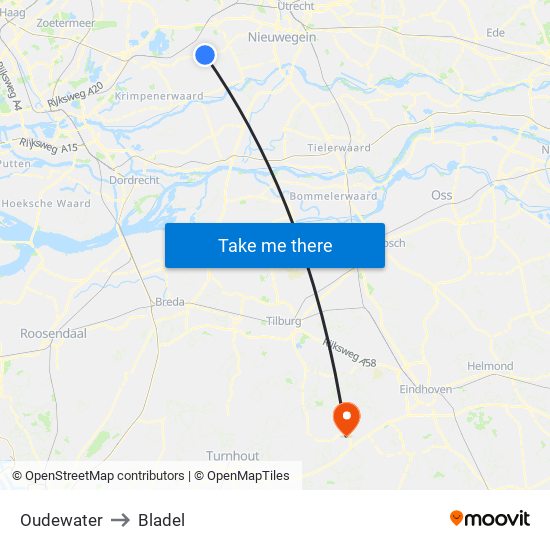 Oudewater to Bladel map