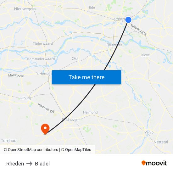 Rheden to Bladel map