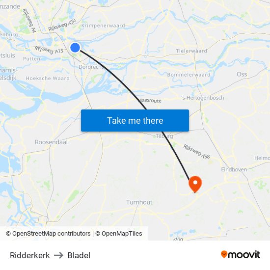 Ridderkerk to Bladel map