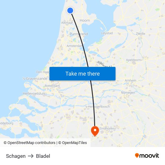 Schagen to Bladel map