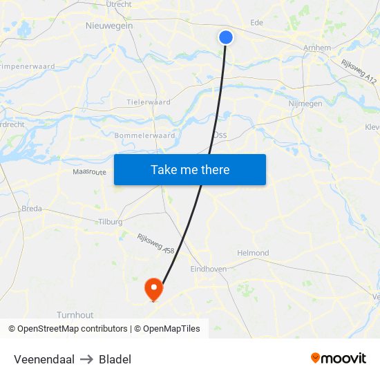 Veenendaal to Bladel map