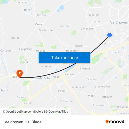 Veldhoven to Bladel map