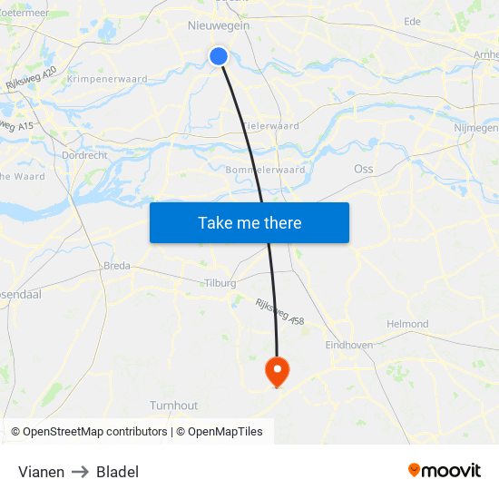 Vianen to Bladel map