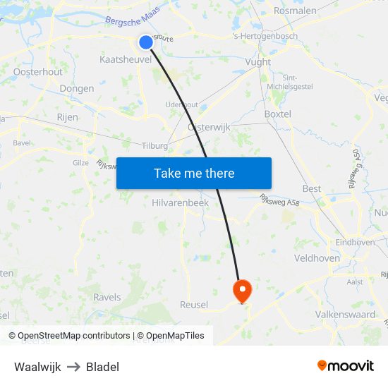 Waalwijk to Bladel map