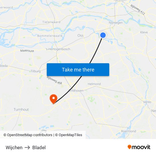 Wijchen to Bladel map