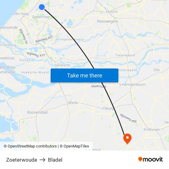 Zoeterwoude to Bladel map