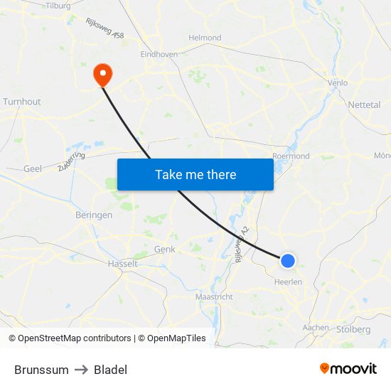 Brunssum to Bladel map