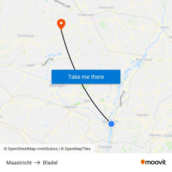 Maastricht to Bladel map