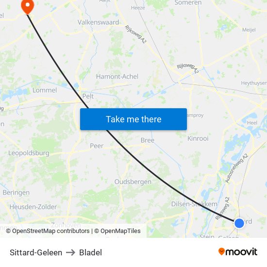 Sittard-Geleen to Bladel map