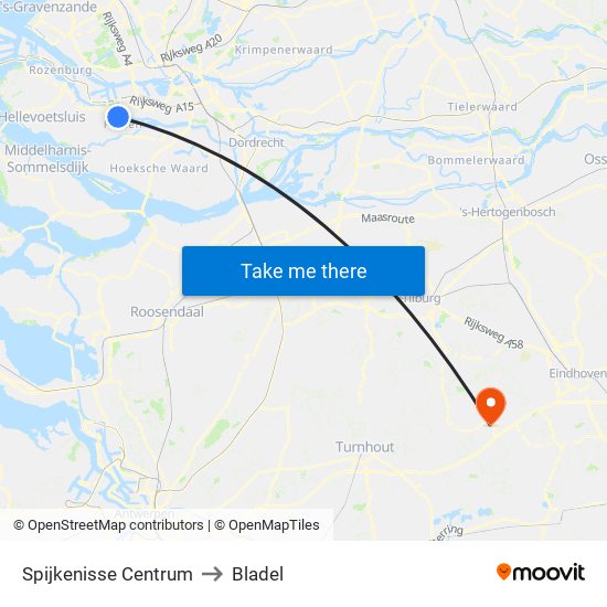 Spijkenisse Centrum to Bladel map