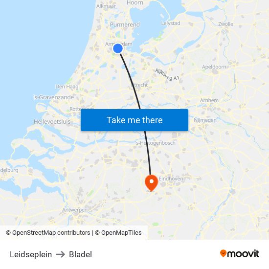 Leidseplein to Bladel map