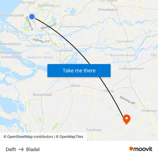 Delft to Bladel map