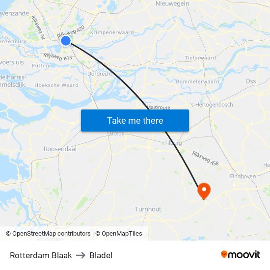 Rotterdam Blaak to Bladel map