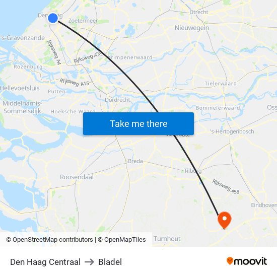 Den Haag Centraal to Bladel map