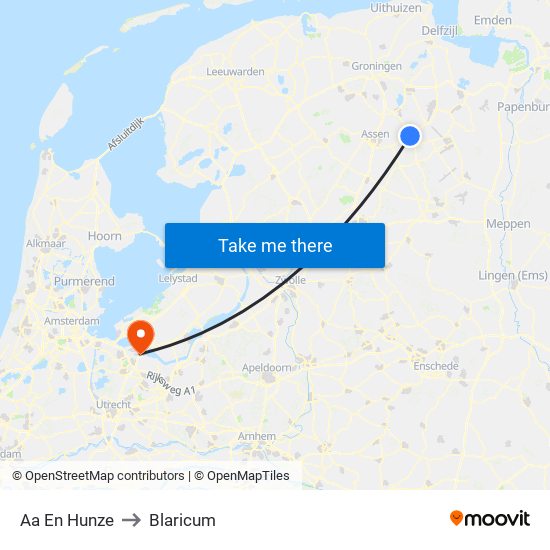 Aa En Hunze to Blaricum map
