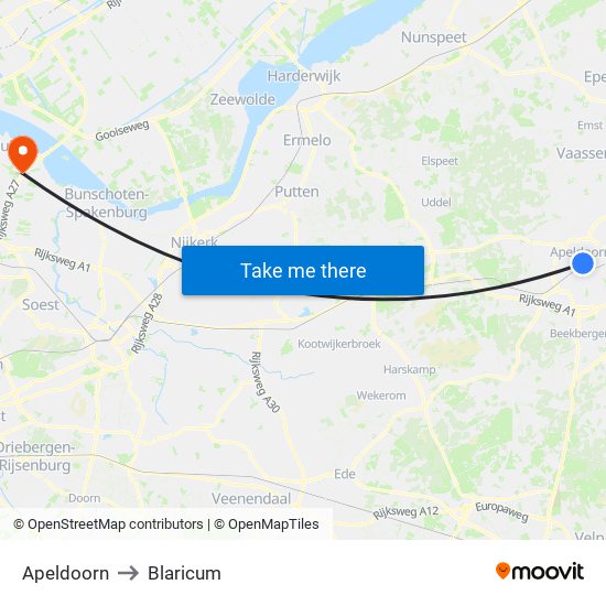 Apeldoorn to Blaricum map