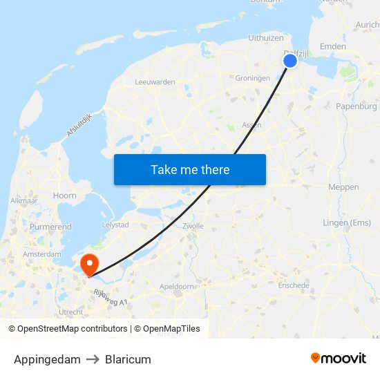 Appingedam to Blaricum map