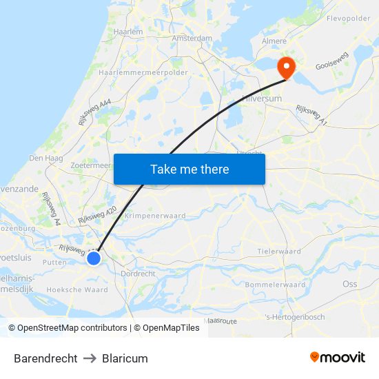 Barendrecht to Blaricum map