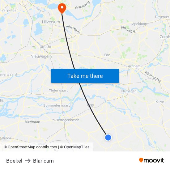 Boekel to Blaricum map