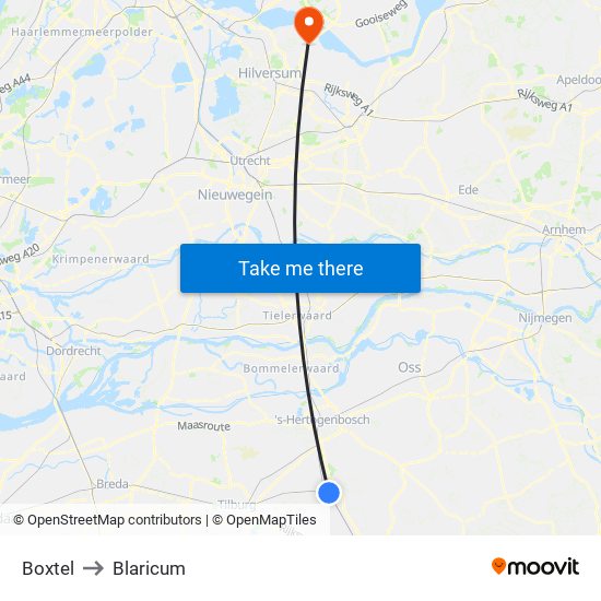 Boxtel to Blaricum map