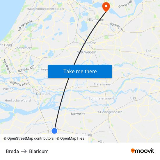 Breda to Blaricum map