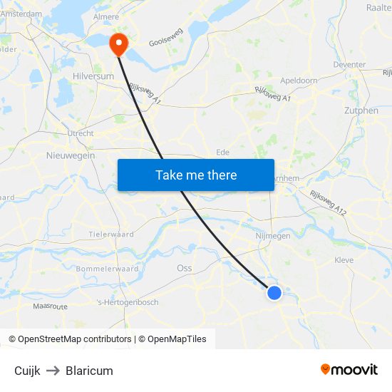 Cuijk to Blaricum map
