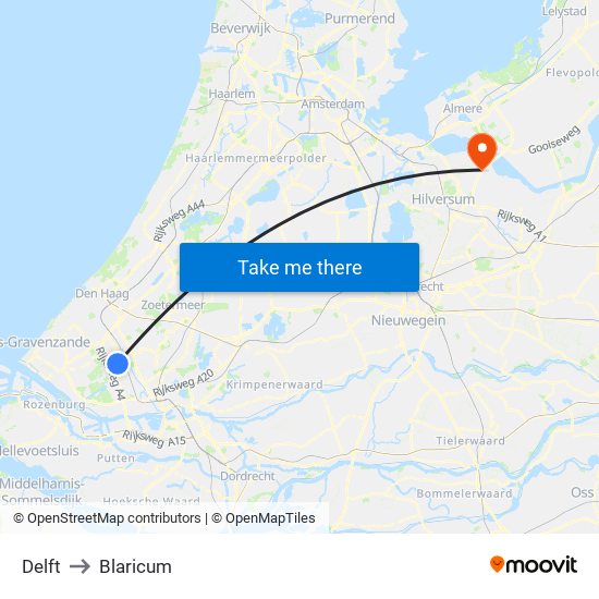 Delft to Blaricum map