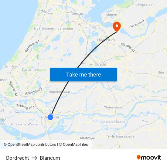 Dordrecht to Blaricum map