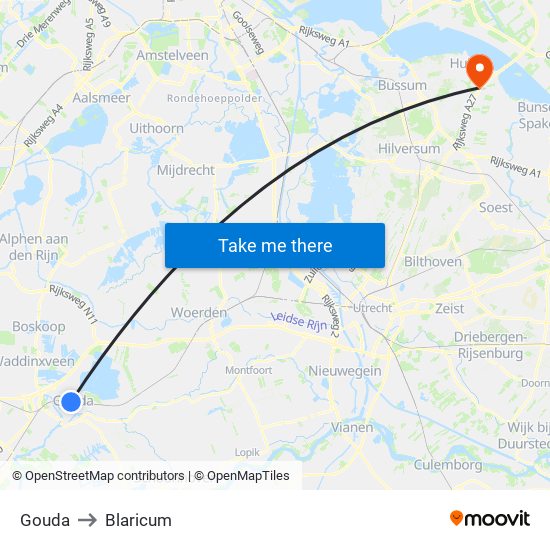 Gouda to Blaricum map