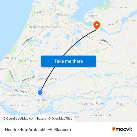 Hendrik-Ido-Ambacht to Blaricum map